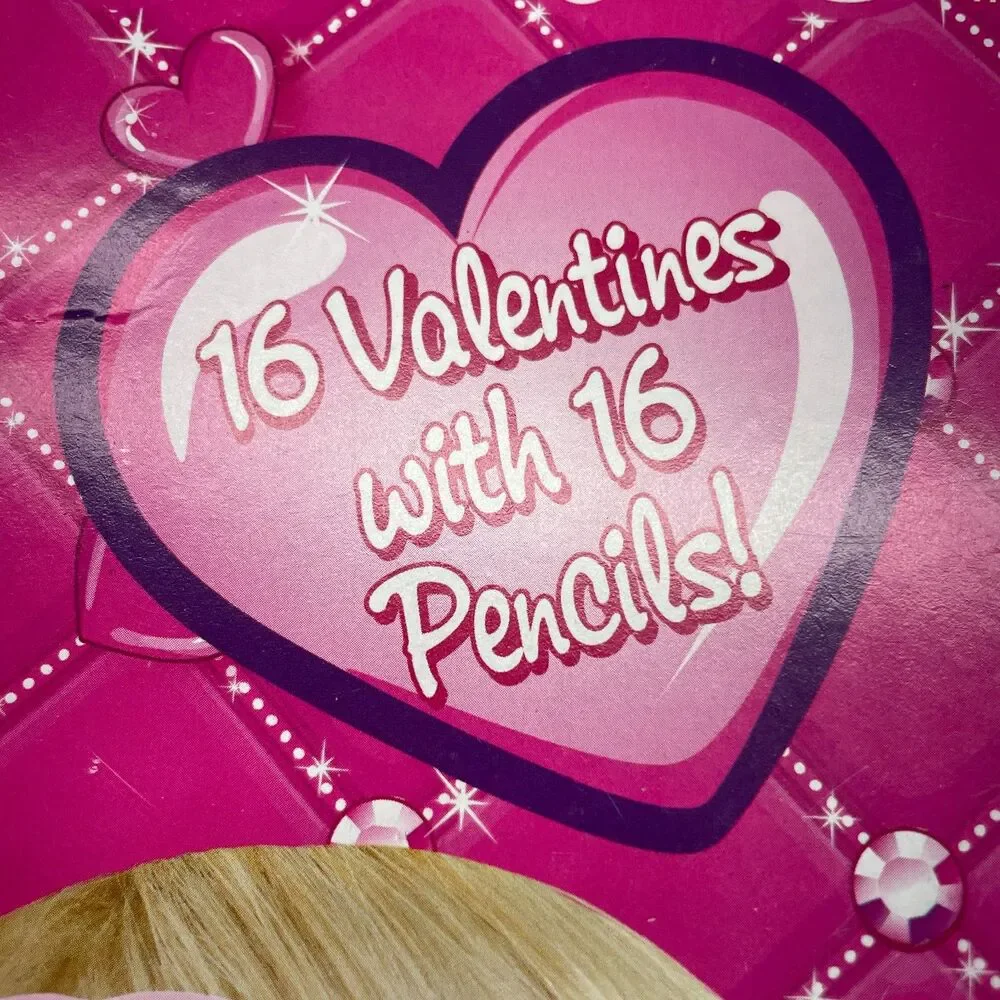 2013 Mattel Barbie 16 Valentines with Pencils Pink Cute Sweet Love ONE NEW BOX